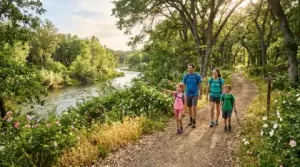 Family walking on trail