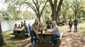 Volunteers planting trees in park